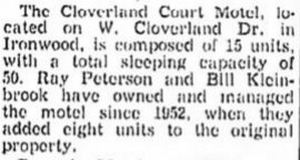 Budget Host Inn (Cloverland Court Motel, Cloverland Motel) - Aug 1954 Article
